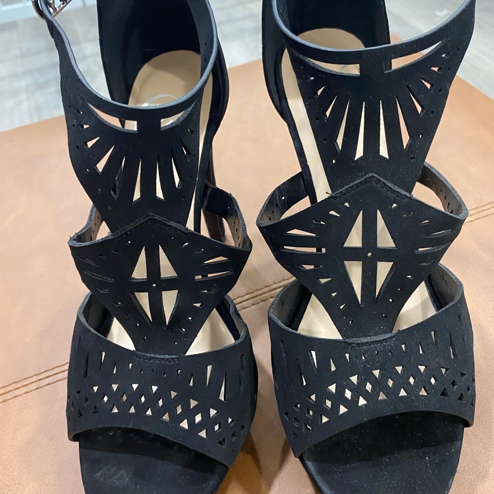 Black High Heel Sandals with Cut-Out Design